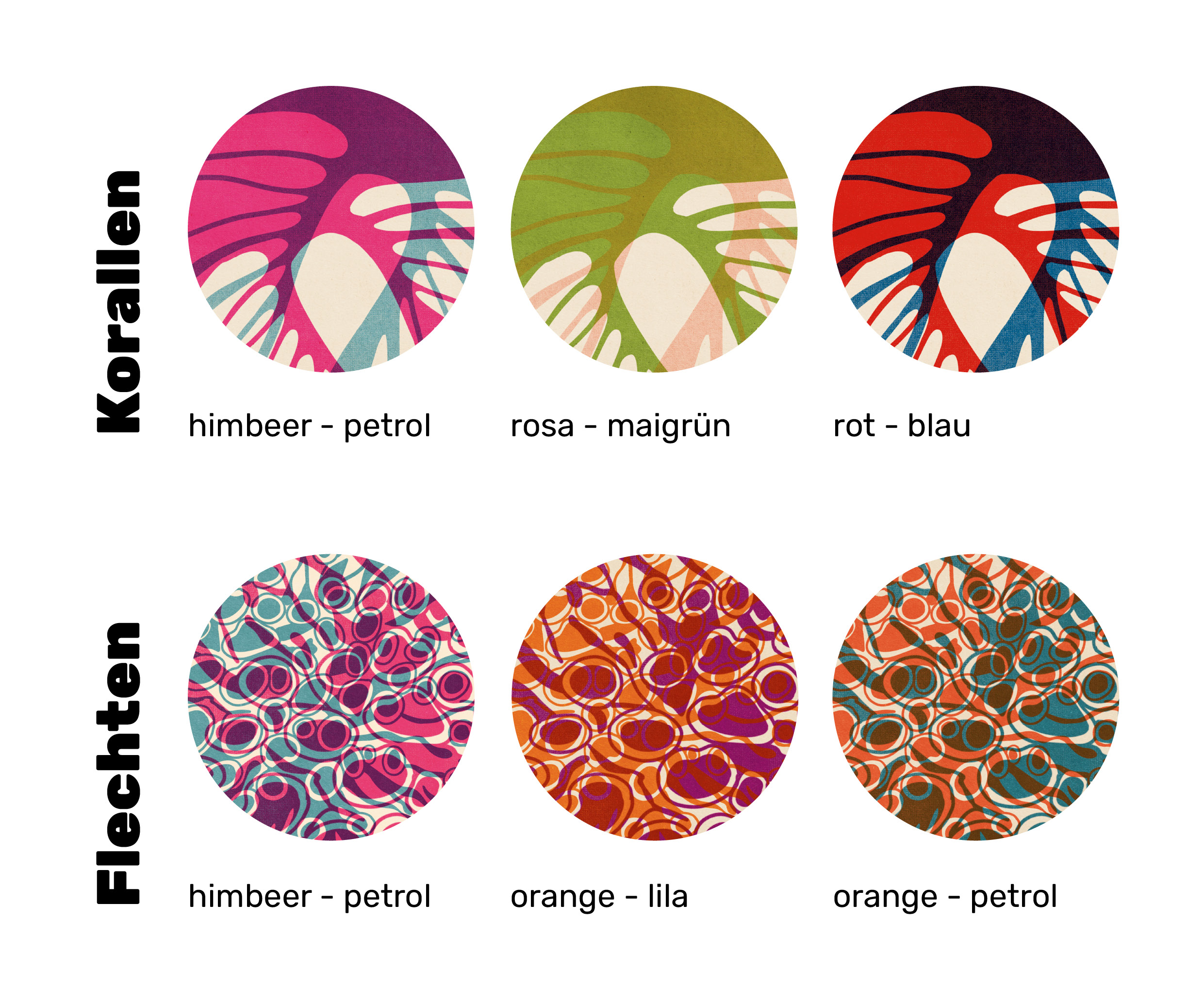 Farbkombinationen der Kalender Lichen & Corals 2022.