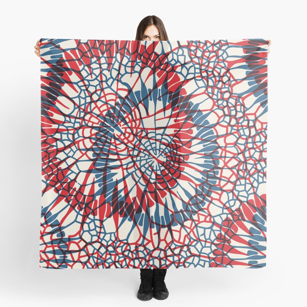 Halstuch mit dem abstrakten Muster einer Koralle in Rot und Blau.