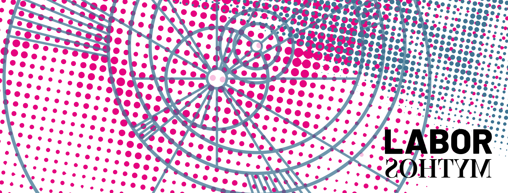 Schematische Darstellung eines Sonnensystems mit blauen Kreisen im Hintergrund eine Fläche mit unterschiedliche großen, gefüllten pinken Kreisen.